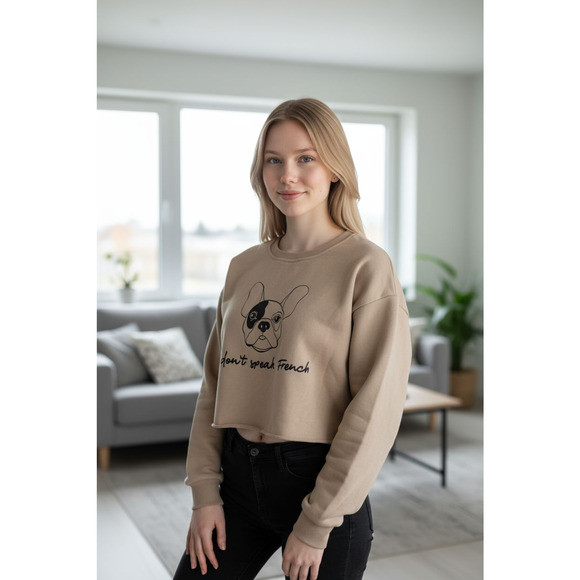 Stevie Hender Sweatshirt Womens Medium Cropped Crewneck French Bulldog Graphic - Picture 1 of 6